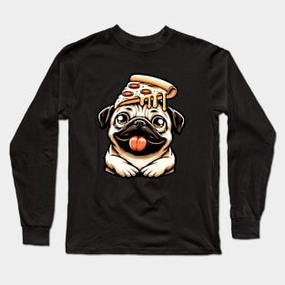 Pug Dog Eating Pizza Long Sleeve T-Shirt